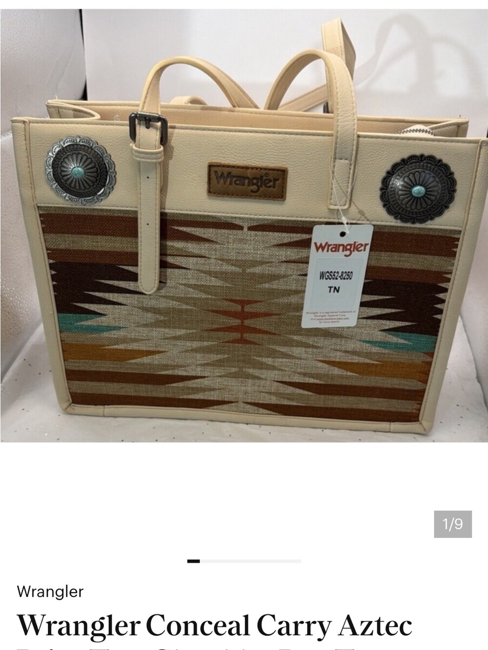 Wrangler Cream and Brown Southwestern Pattern Tote with Turquoise Accents